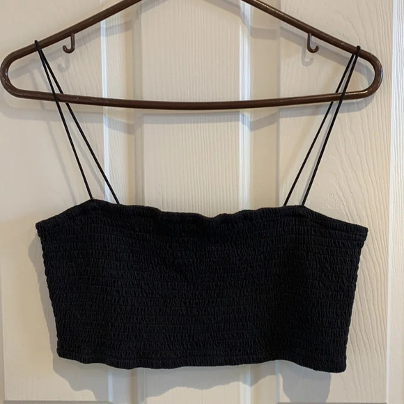 NWOT Maeve Micro Tube Top Spaghetti Strap Smocked Crop Top Black Medium - Picture 9 of 13